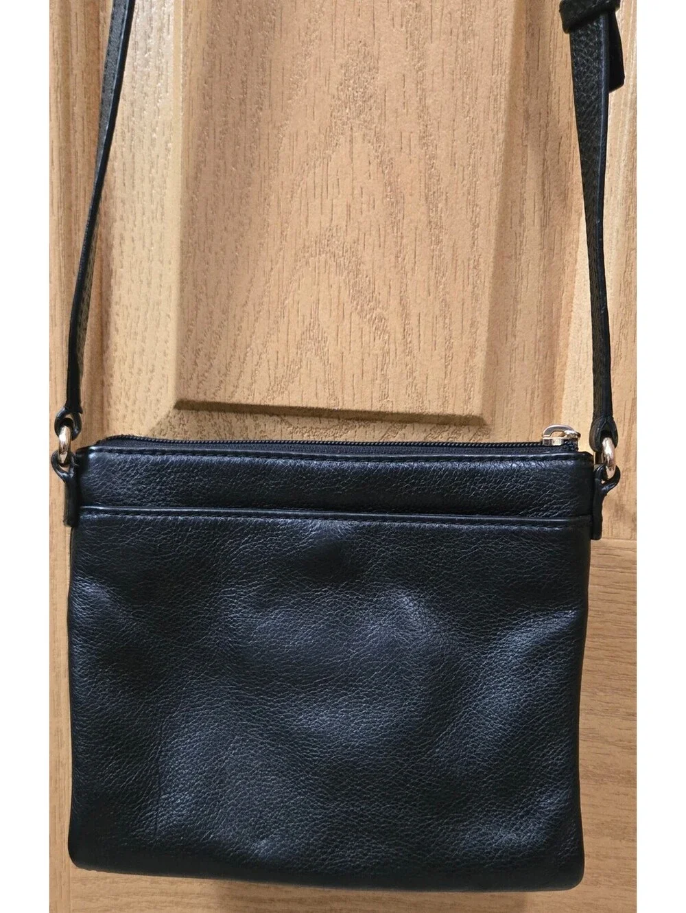 Michael Kors Black Leather Crossbody Bag with Gold Logo and Adjustable Strap
